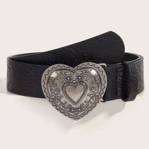 Black Vegan Leather Heart Buckle Belt
